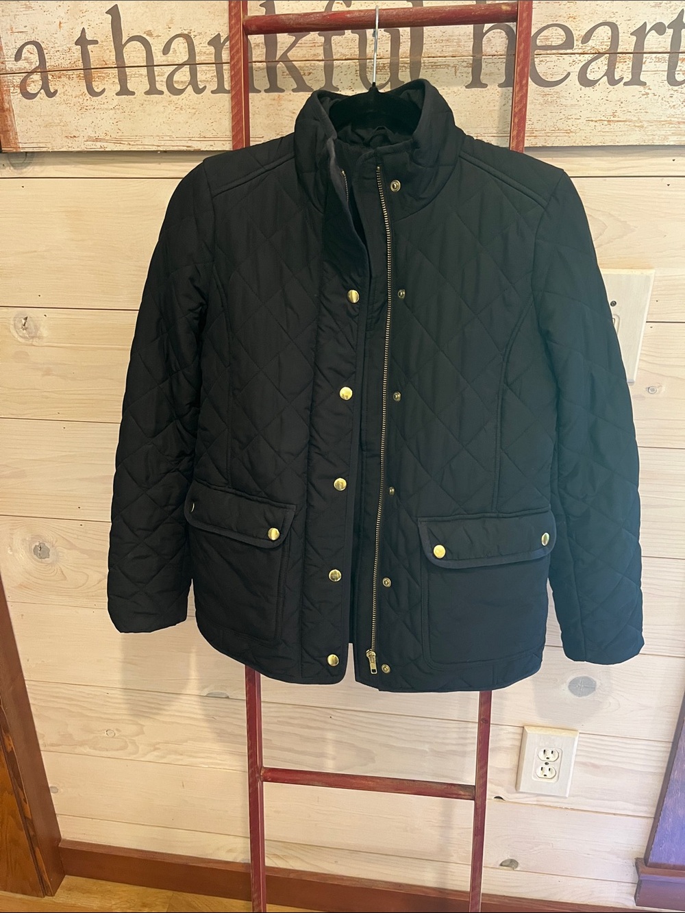 J. Crew Women’s Black Quilted Jacket with Gold Hardware
